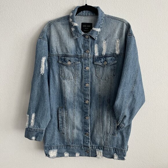 Love Tree Oversized Distressed Denim Jacket - Picture 1 of 4
